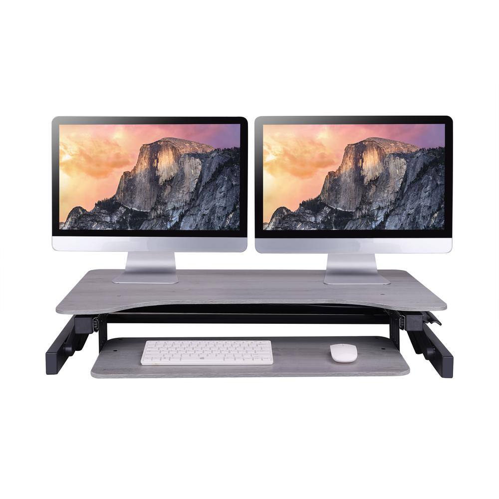 Alt View 2. Rocelco - Deluxe Height Adjustable Standing Desk Converter with Dual Monitor Mount BUNDLE, Large Retractable Keyboard Tray, Gray - Grey.