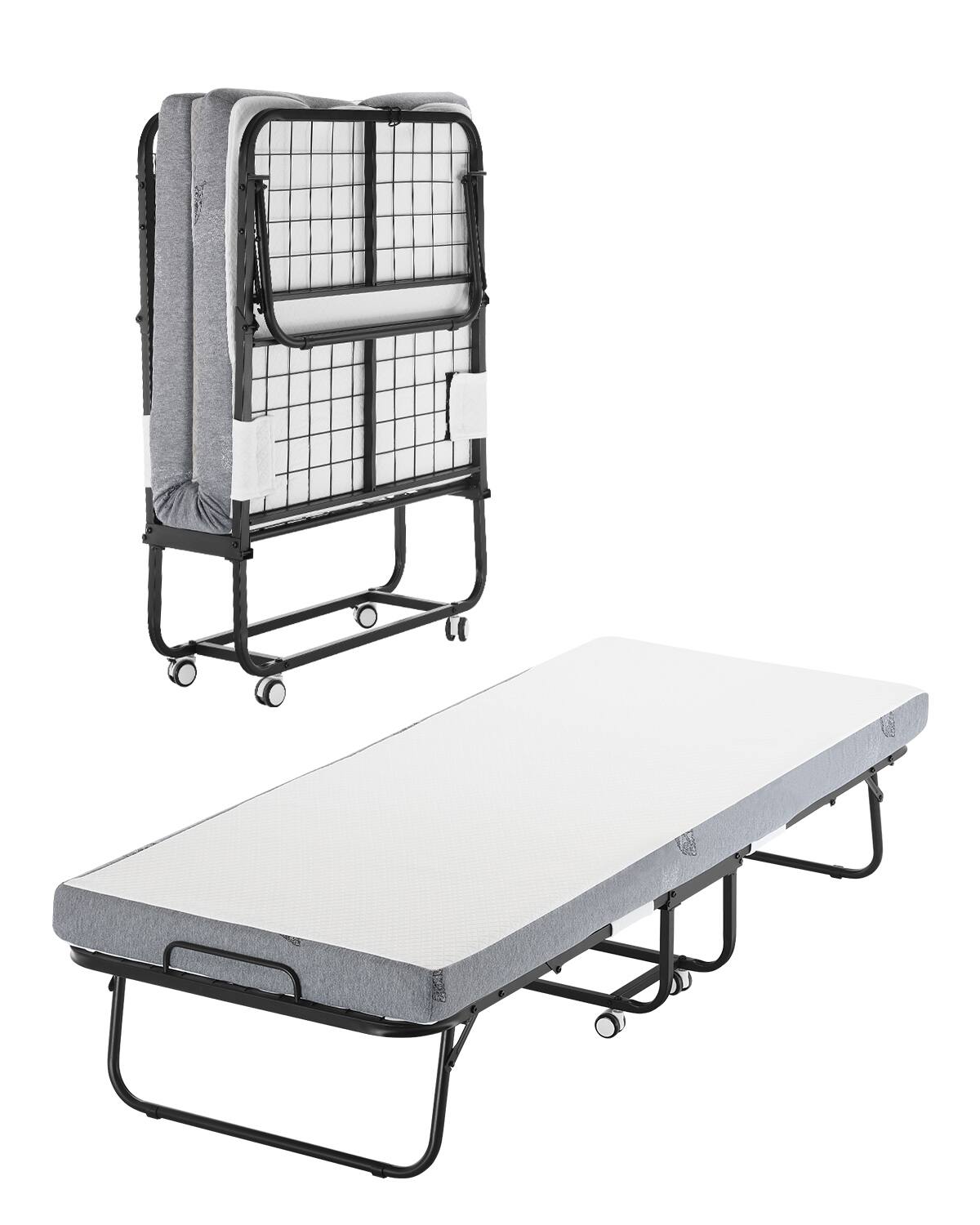 Front. VEVOR - Rollaway Bed, 31 in x 75 in Folding Bed with 4 in Mattress, Twin Size Foldable Bed - White,Black.
