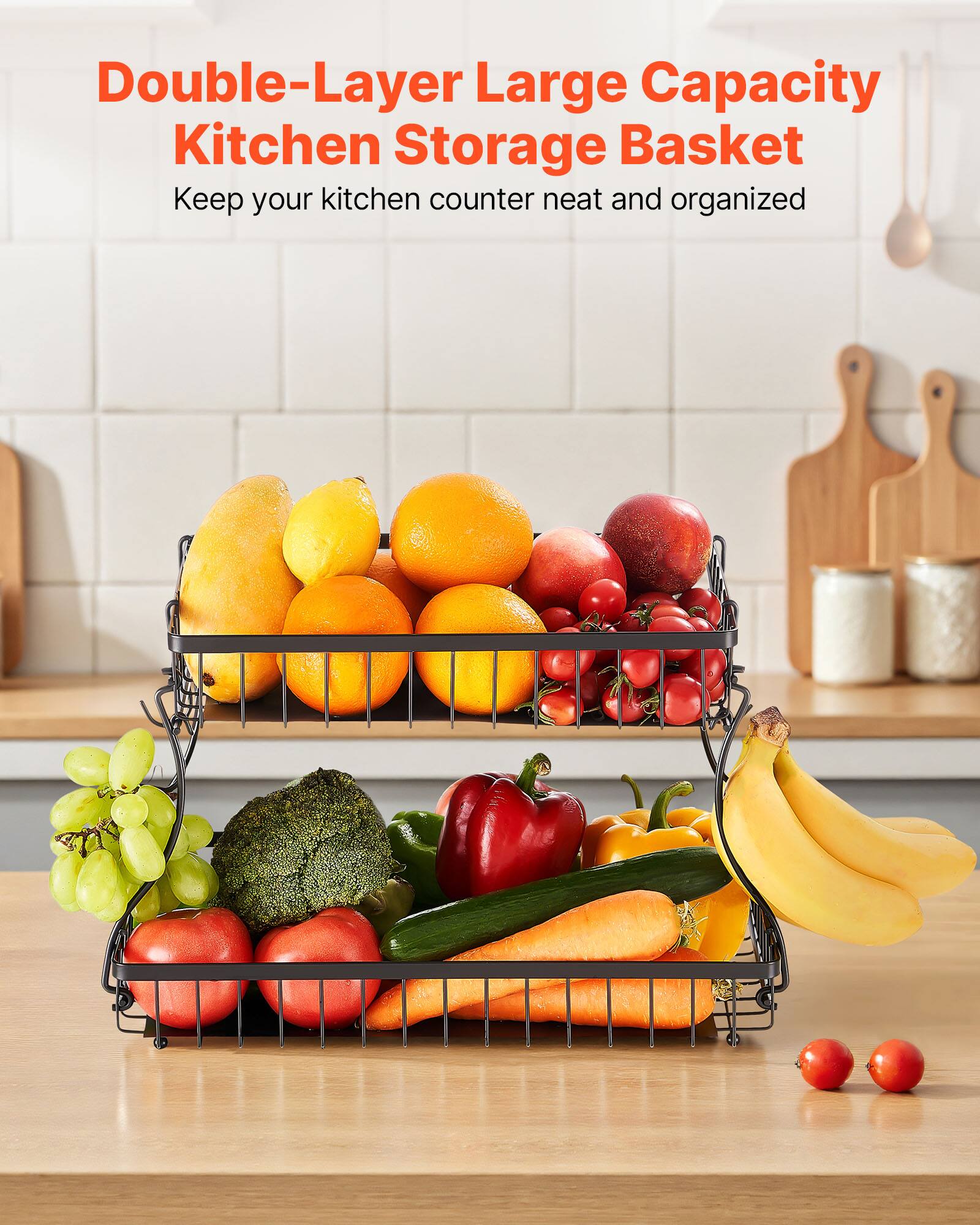 Double-Layer Large Capacity Kitchen Storage Basket  
Keep your kitchen counter neat and organized