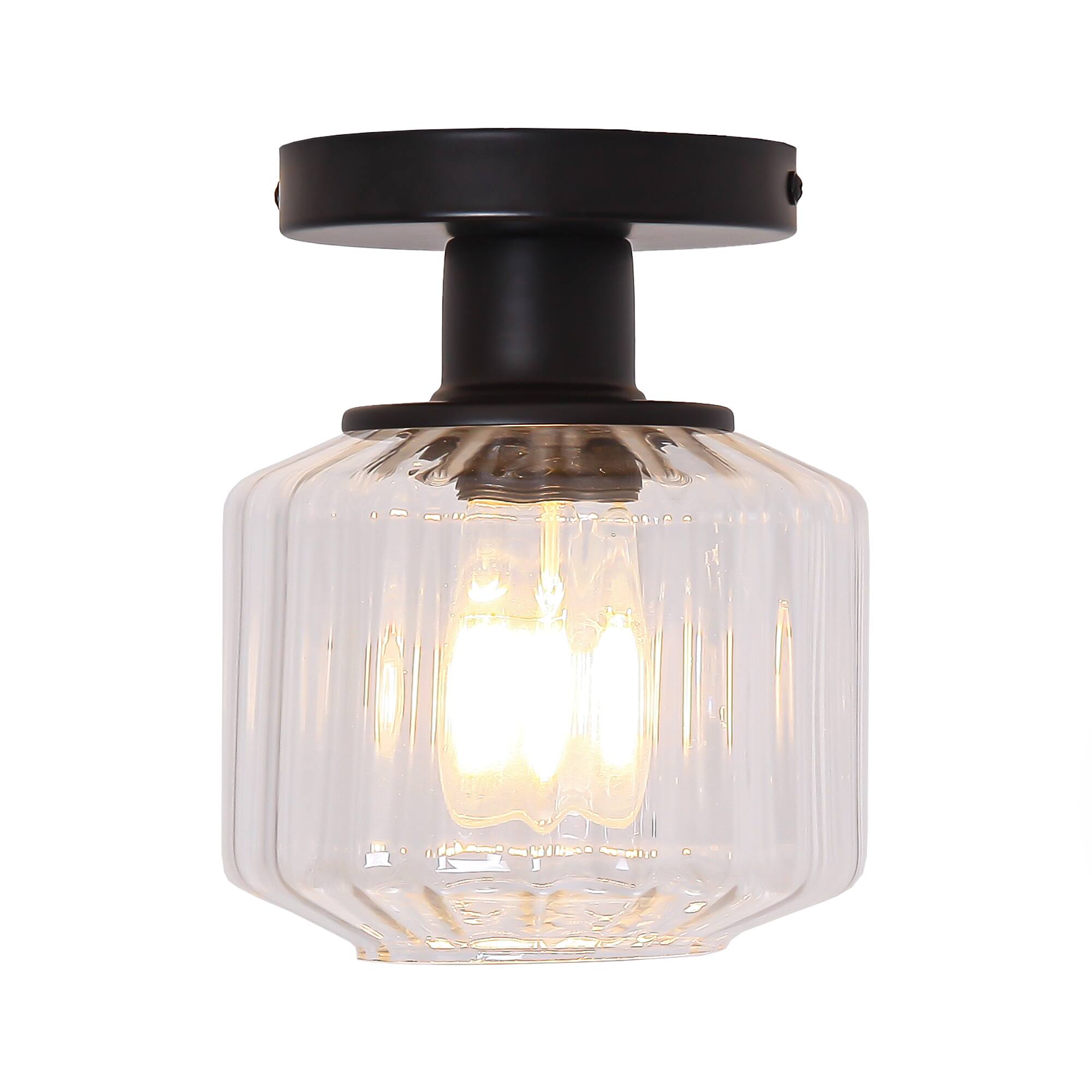 Back. Parrot Uncle - 6" Wide Modern Black Glass Semi Flush Mount Ceiling Light - Black.