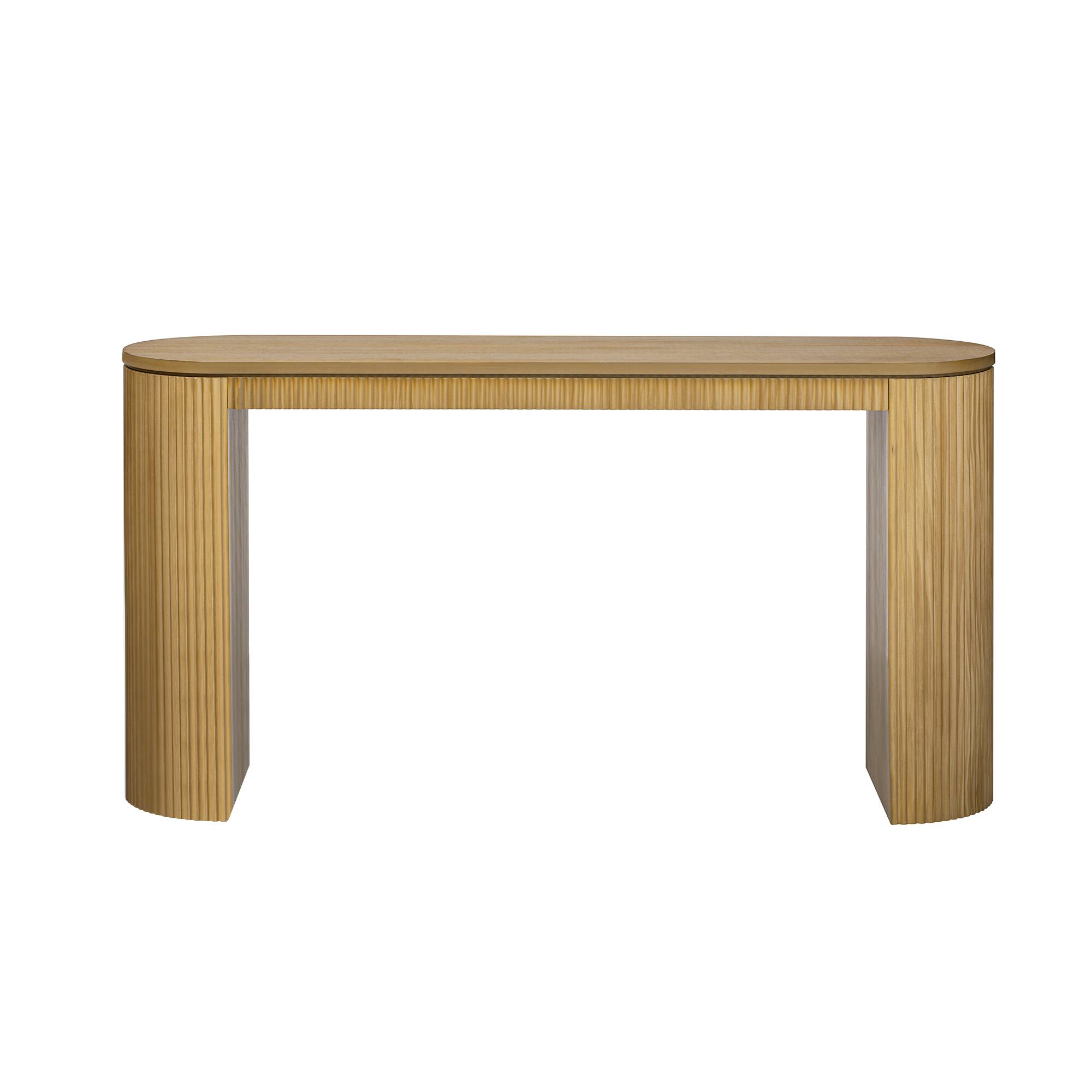 Back. TinyHomie - Curved Design Console Table with Unique Vertical Stripe Design Suitable for Living Room Study and Entrance - Natural.