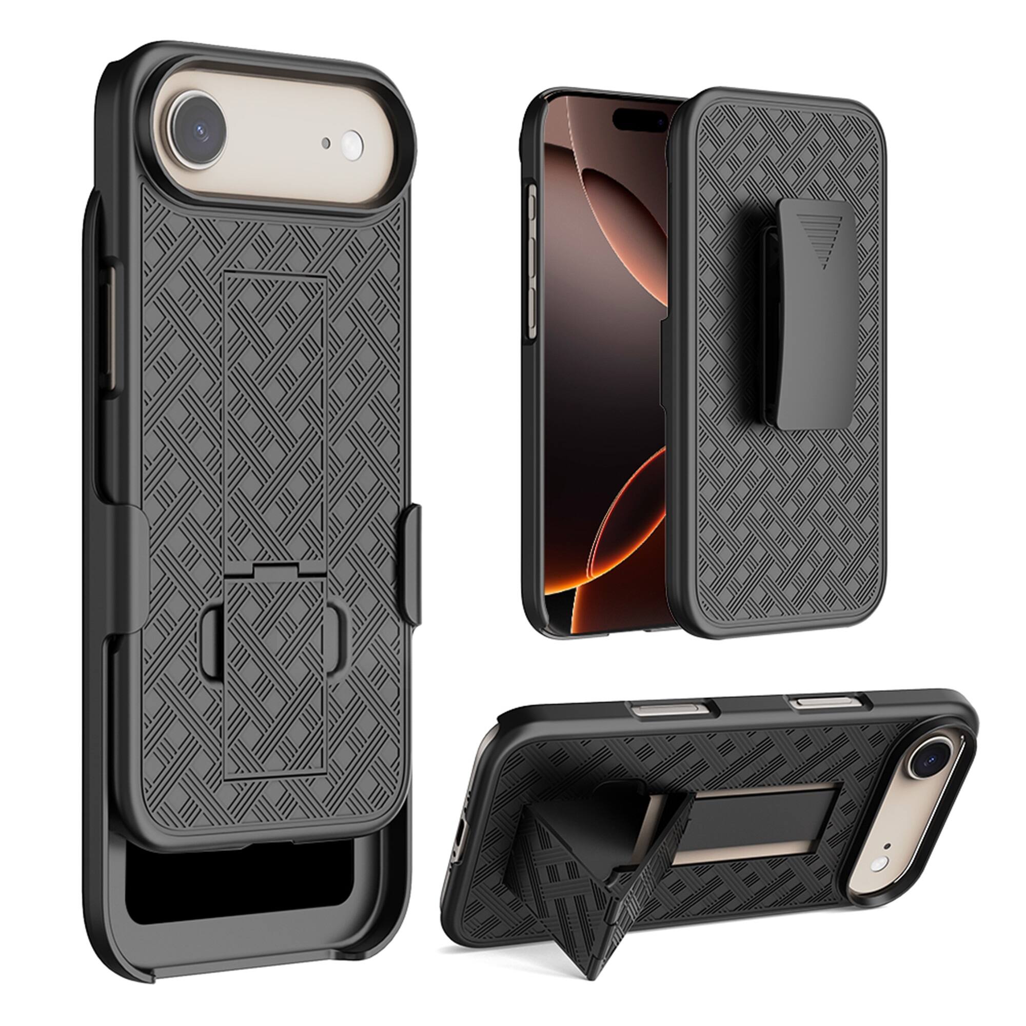 Angle. Dteck - for Apple iPhone Air Rugged Case Shockproof Foldable Kickstand Full Protection Cover With Belt Clip Holster - Black.