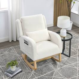 GOODSILO - Modern Accent High Back Living Room Casual Armchair Rocker with Lumbar Pillow & Side Pockets - Ivory