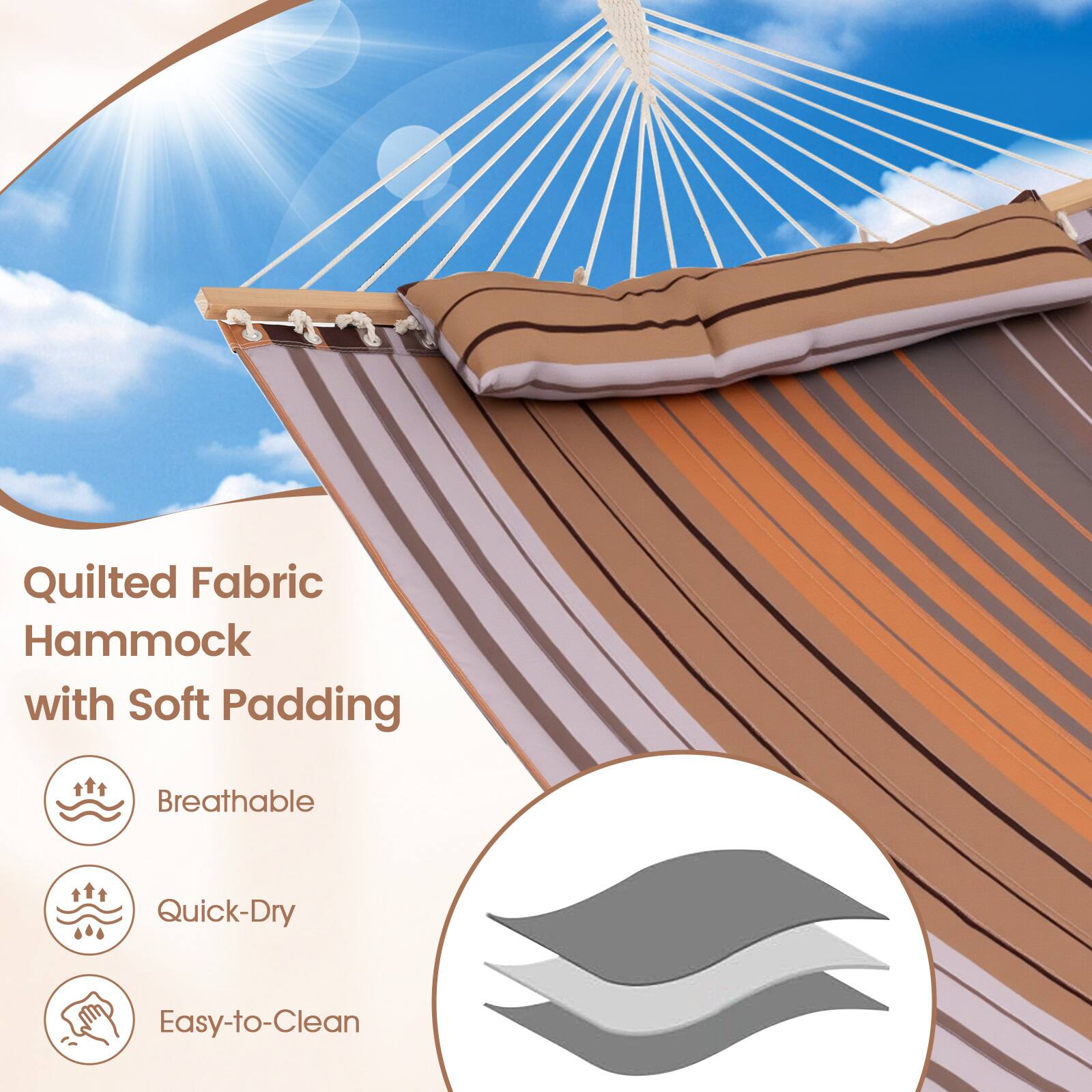 Alt View 9. Gymax - Gymax Patio Hammock Foldable Portable Swing Chair Bed Detachable Pillow Blue & Green - Brown.