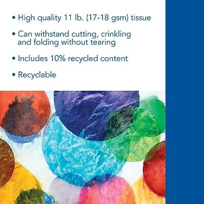 - High quality 11 lb. (17-18 gsm) tissue
- Can withstand cutting, crinkling, and folding without tearing
- Includes 10% recycled content
- Recyclable