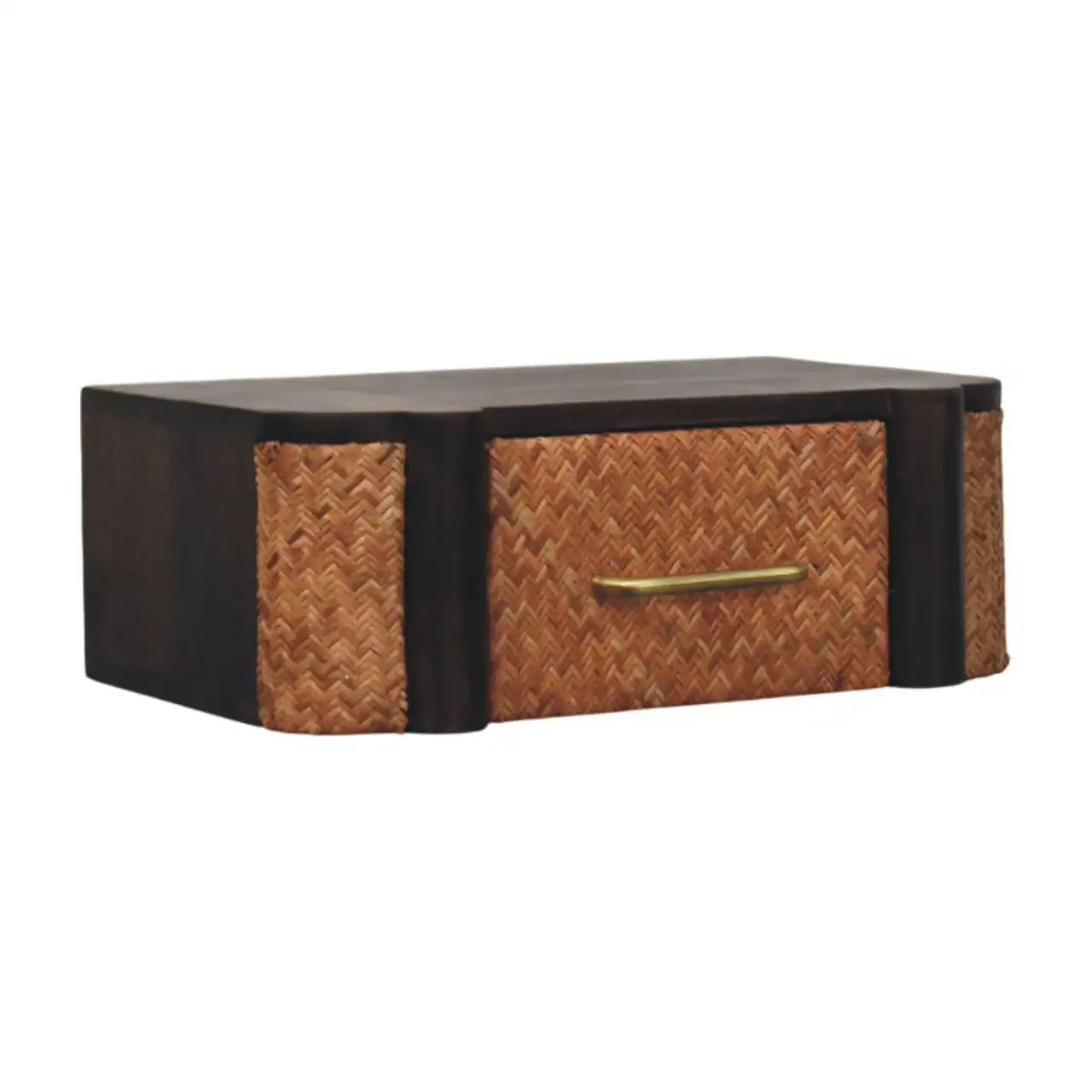 Back. Artisan Furniture - Artisan Furniture Solid Wood Rattan Curve Wall-Mounted Drawer - Dark Brown.