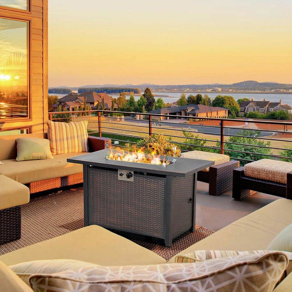 Resenkos - 43 Inch Outdoor Propane Fire Pit Table, 50,000 BTU Gas Fire Pit Table with Glass Wind Guard, CSA Certification, Bronze