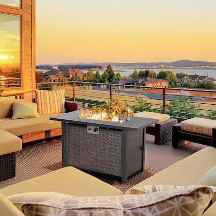 Front. Resenkos - 43 Inch Outdoor Propane Fire Pit Table, 50,000 BTU Gas Fire Pit Table with Glass Wind Guard, CSA Certification, Bronze.