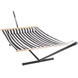Sunnydaze - 2-Person Quilted Fabric Hammock with Steel Stand - Black & White