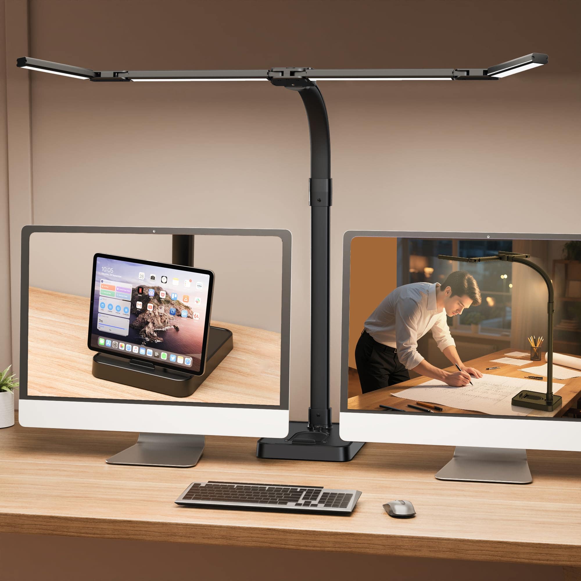 Dazzed Corner - 24W LED Desk Lamp with Clamp, Double Head, 25 Modes, Adjustable Gooseneck