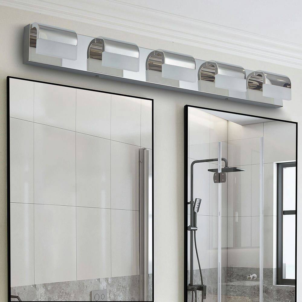 Left. Kadyn - Modern Bathroom Vanity Lighting 5-Light LED Vanity Lights Over Mirror Bath Wall Lighting, Chrome - Silver.