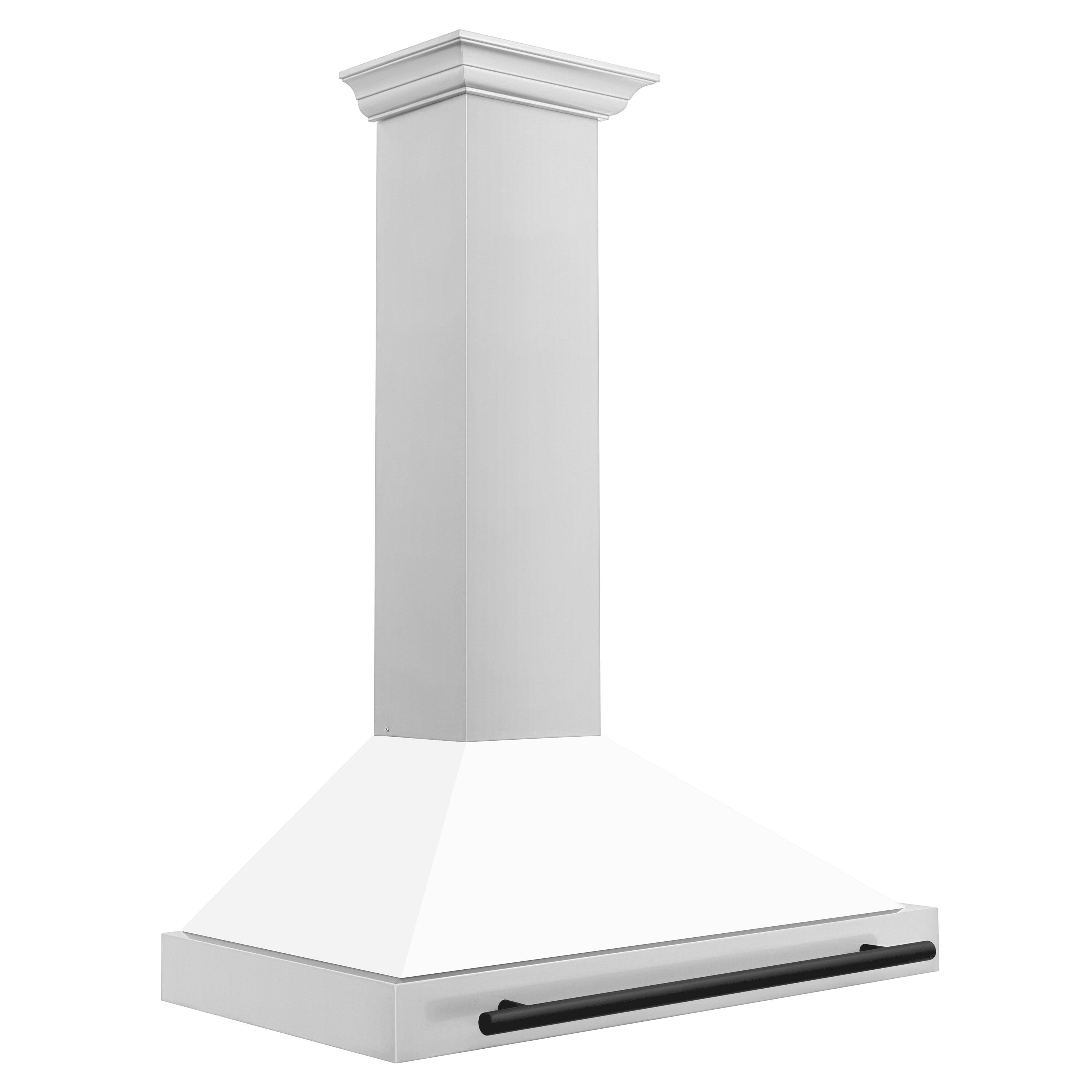 Left. ZLINE - ZLINE 36 in.Autograph Edition Convertible Stainless Steel Range Hood with White Matte Shell and Matte Black Accents - White Matte.