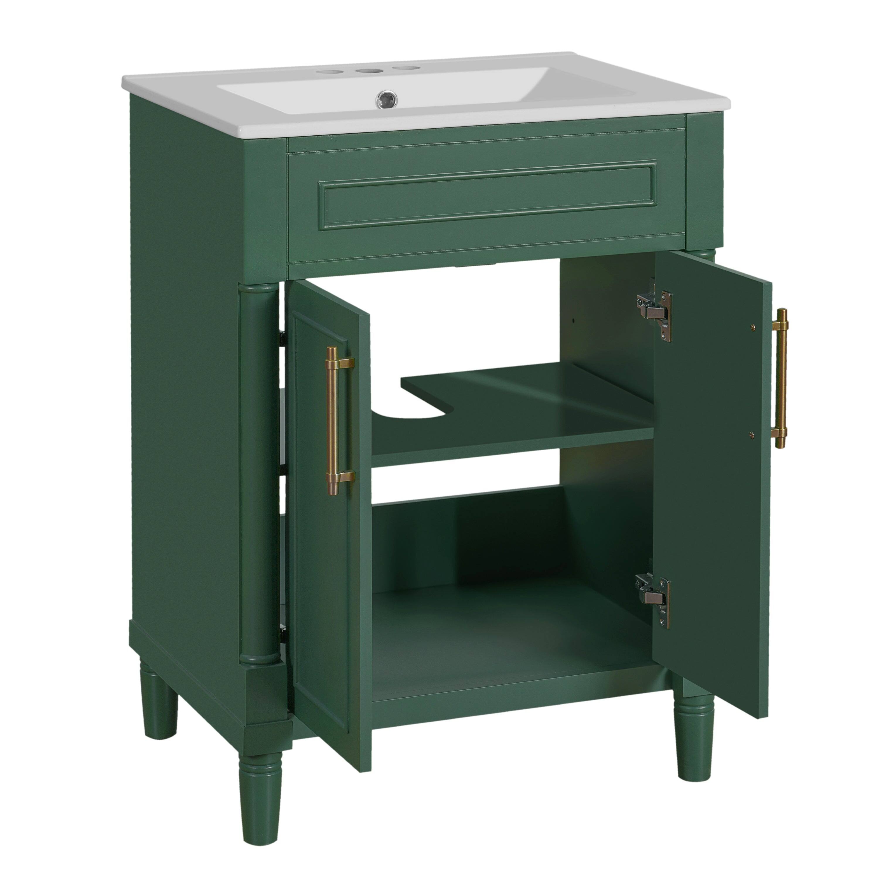 Alt View 10. Boyel Living - 24 Inch Modern Bathroom Vanity with Integrated Ceramic Sink and Double Doors Green - Green.