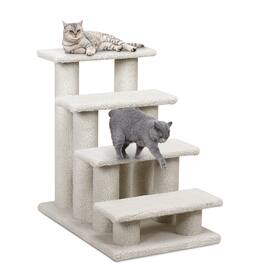 Costway - 24" 4-Step Pet Stairs Carpeted Ladder Ramp 8 Scratching Post Cat Tree Climber - White
