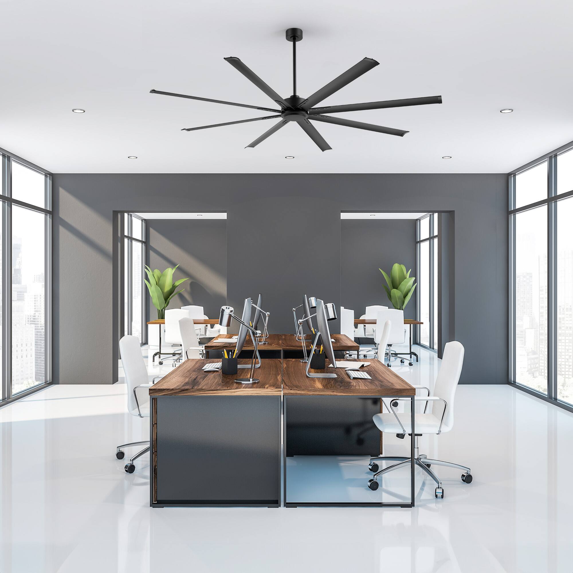 Alt View 2. Breezary - 84/96/120 Inch Extra Large HVLS Commercial Ceiling Fan, No Light, Aluminum Blades, DC Motor, Remote, 3 Downrods Included - 84-in Black.