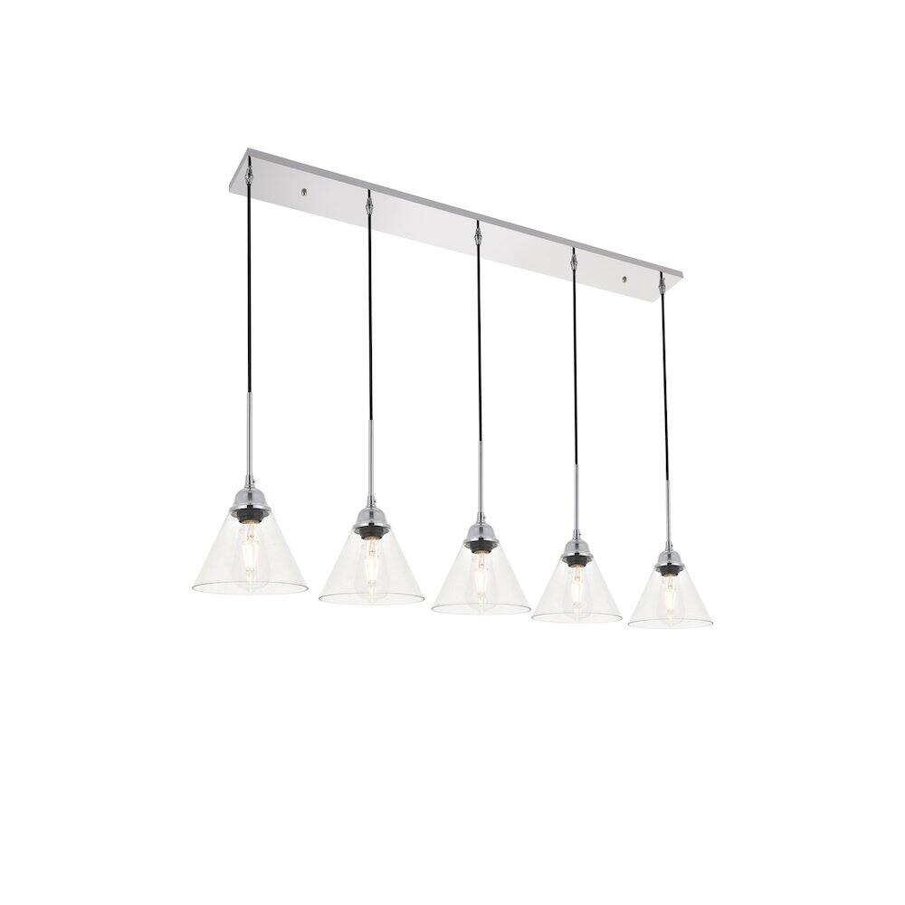 Alt View 7. Living District - Histoire 5 Light Chrome Pendant - Chrome And Clear.