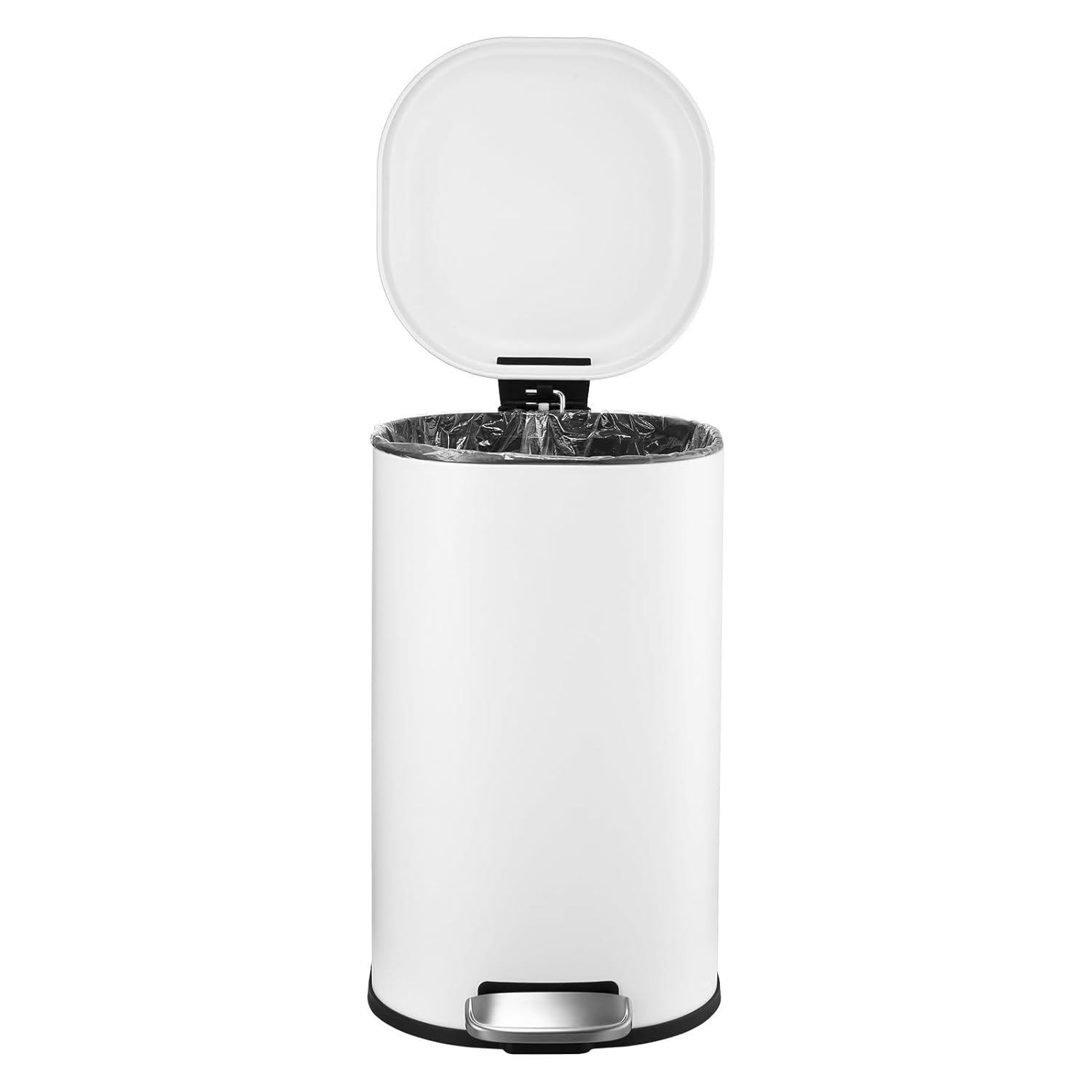 Front. Babevy - 8 Gallon Stainless Steel Trash Can with Foot Pedal - Modern Step-On Garbage Bin with Lid.