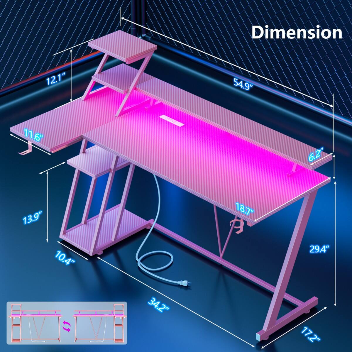 Dimension  
12.1"  
54.9"  
11.6"  
6.2"  
13.9"  
10.4"  
34.2"  
18.7"  
29.4"  
17.2"