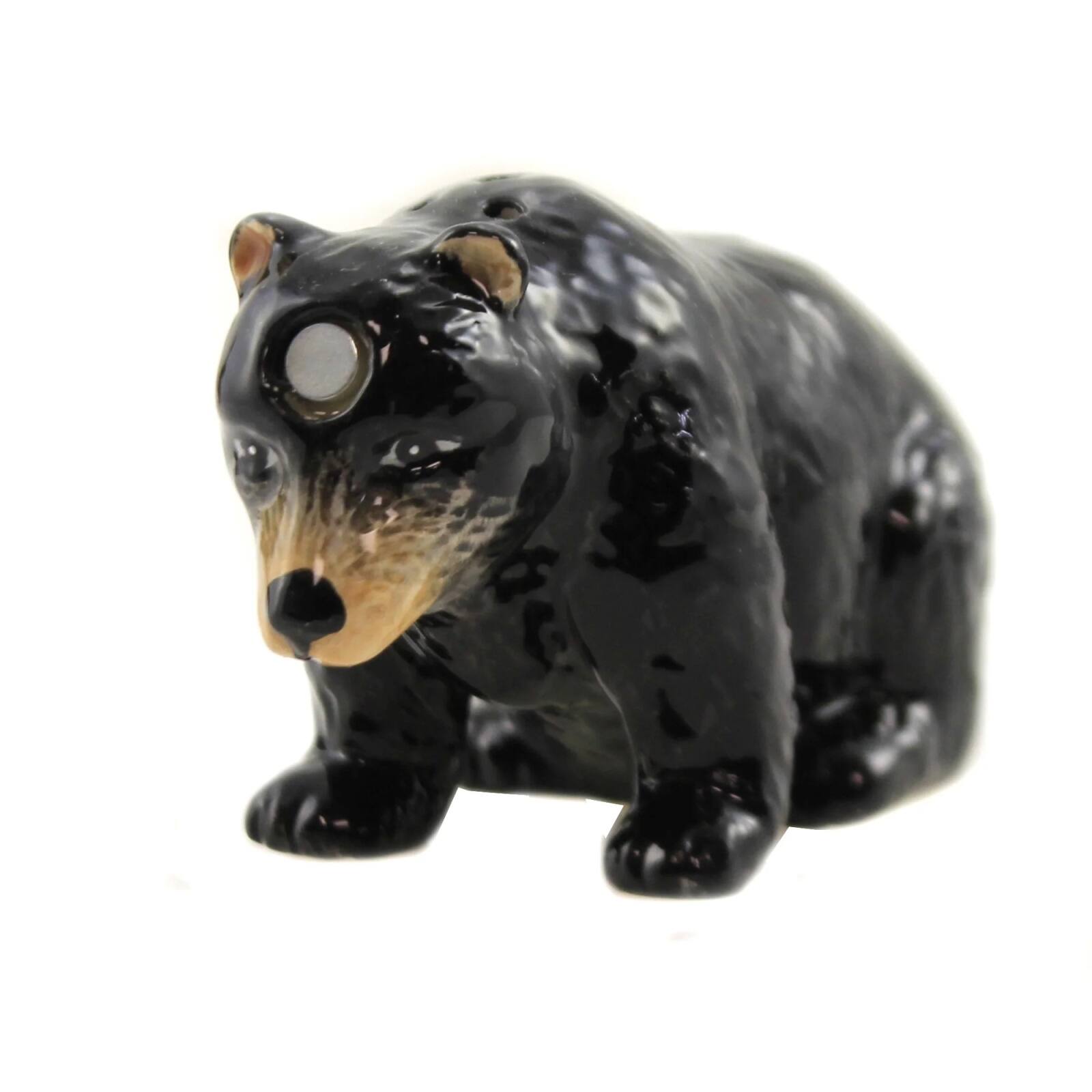 Left. Pacific Trading - The Bull and Bear Battle Magnetic Ceramic Salt and Pepper Shaker Set 3.25 inches - Black.