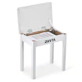Unique Bargains - Piano Bench Keyboard Bench with Padded Cushion Compartment for Music Books Vanity Wooden Table Stool Piano Chair Single - White