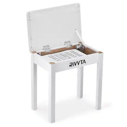 Front. Unique Bargains - Piano Bench Keyboard Bench with Padded Cushion Compartment for Music Books Vanity Wooden Table Stool Piano Chair Single - White.