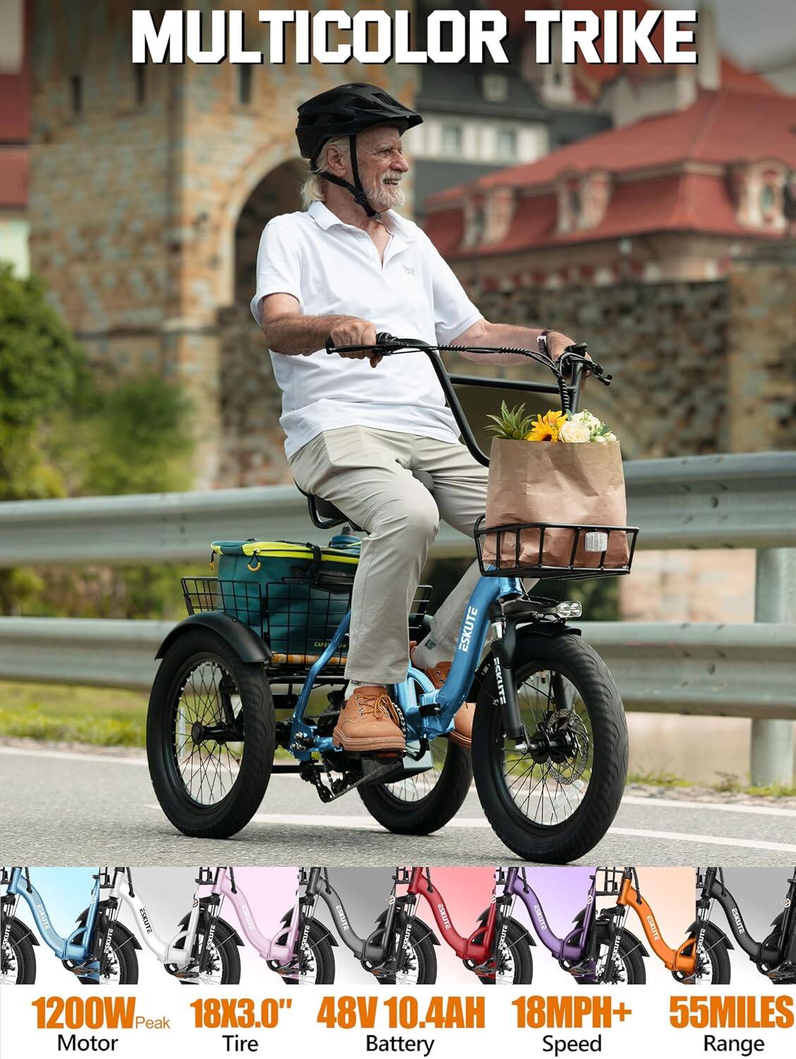 Eskute Folding Electric Tricycle Low Step Easy Access, 3 Wheel ...