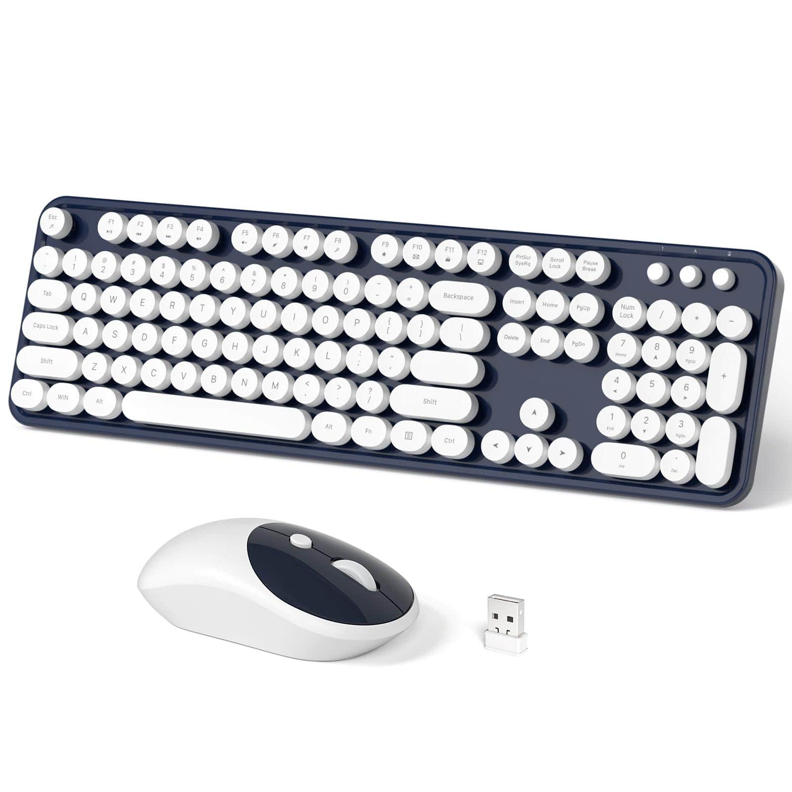 METALTON - And Mouse Combo Full sized Typewriter Keyboards 2 4 Ghz Receiver Plug Play For Windows Pc Laptop Desktop Co - Dark Blue