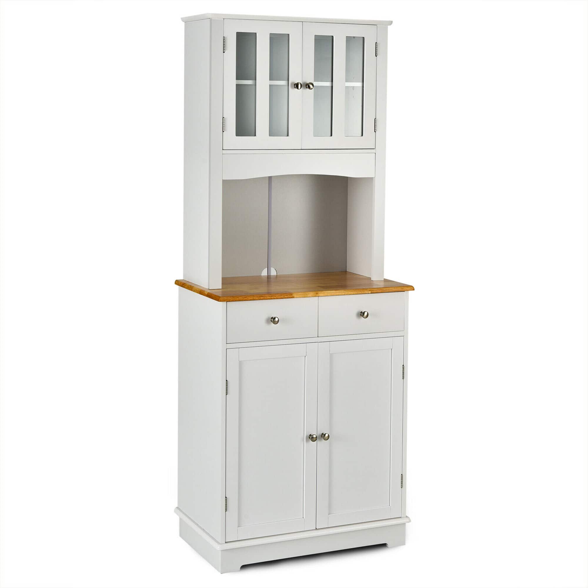 Gymax - Buffet Hutch Kitchen Storage Cabinet w/ Microwave Stand Storage Shelves - White