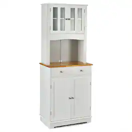 Costway - Buffet Hutch Kitchen Storage Cabinet w/ Microwave Stand Storage Shelves - White