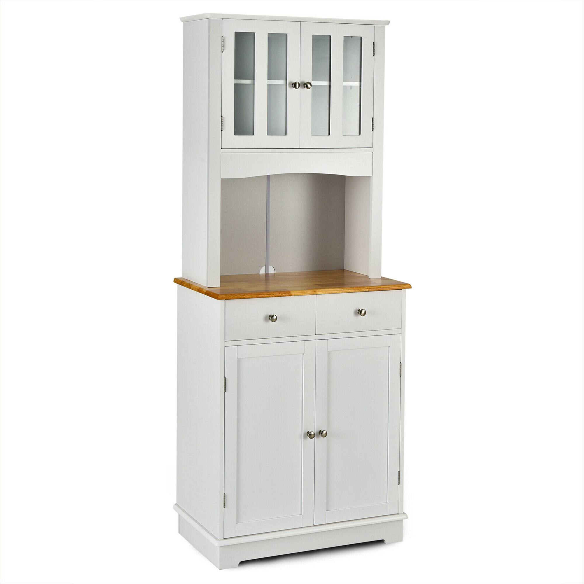 Front. Gymax - Gymax Buffet Hutch Kitchen Storage Cabinet w/ Microwave Stand Storage Shelves - White.