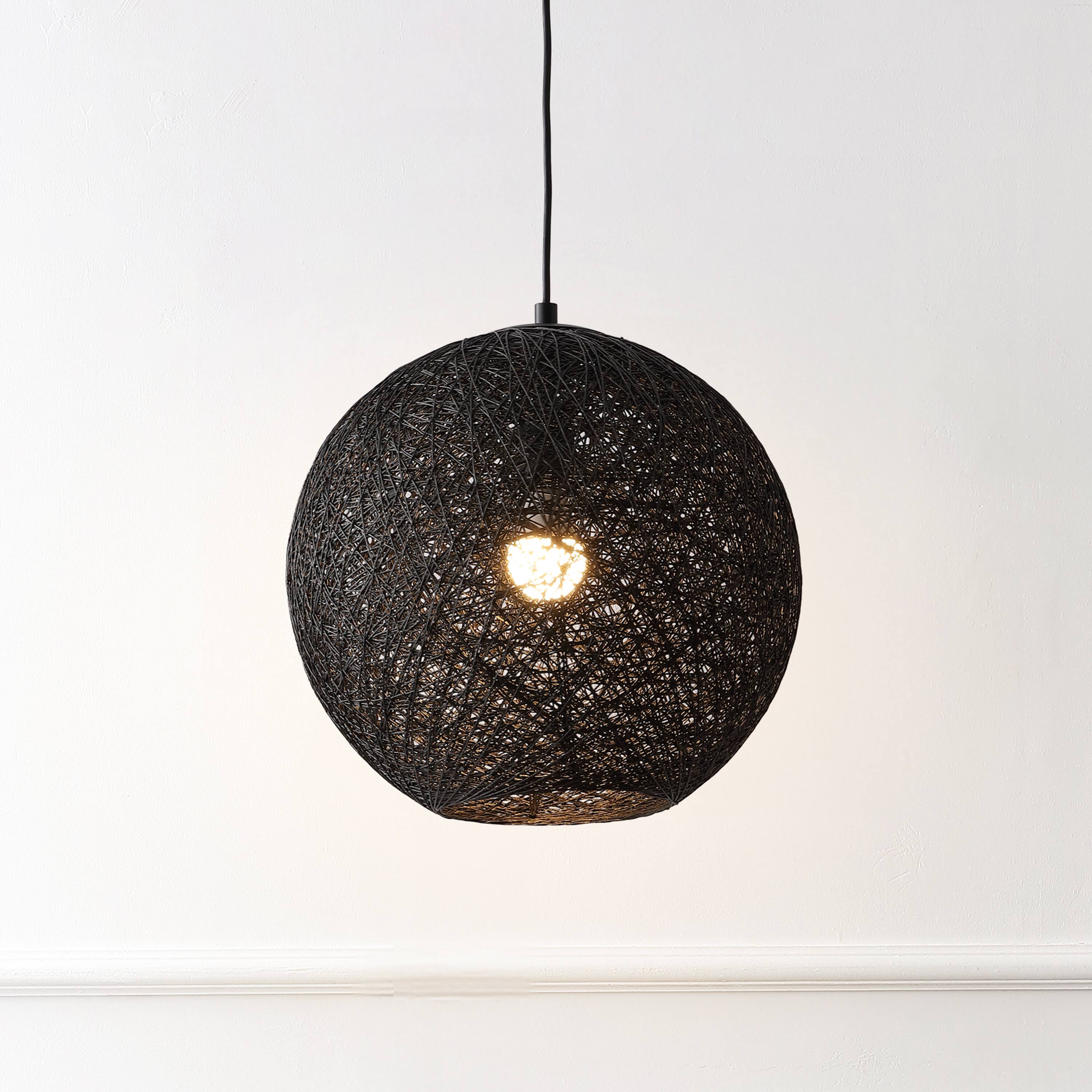 Alt View 1. Jonathan Y - Lacey 16" Modern 1-Light Black Woven Paper Round Globe Pendant Light with Adjustable Cord and LED Bulb for Living Room - Black.