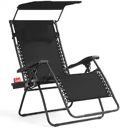 Costway - Folding Recliner Zero Gravity Lounge Chair W/ Shade Canopy Cup Holder - Black
