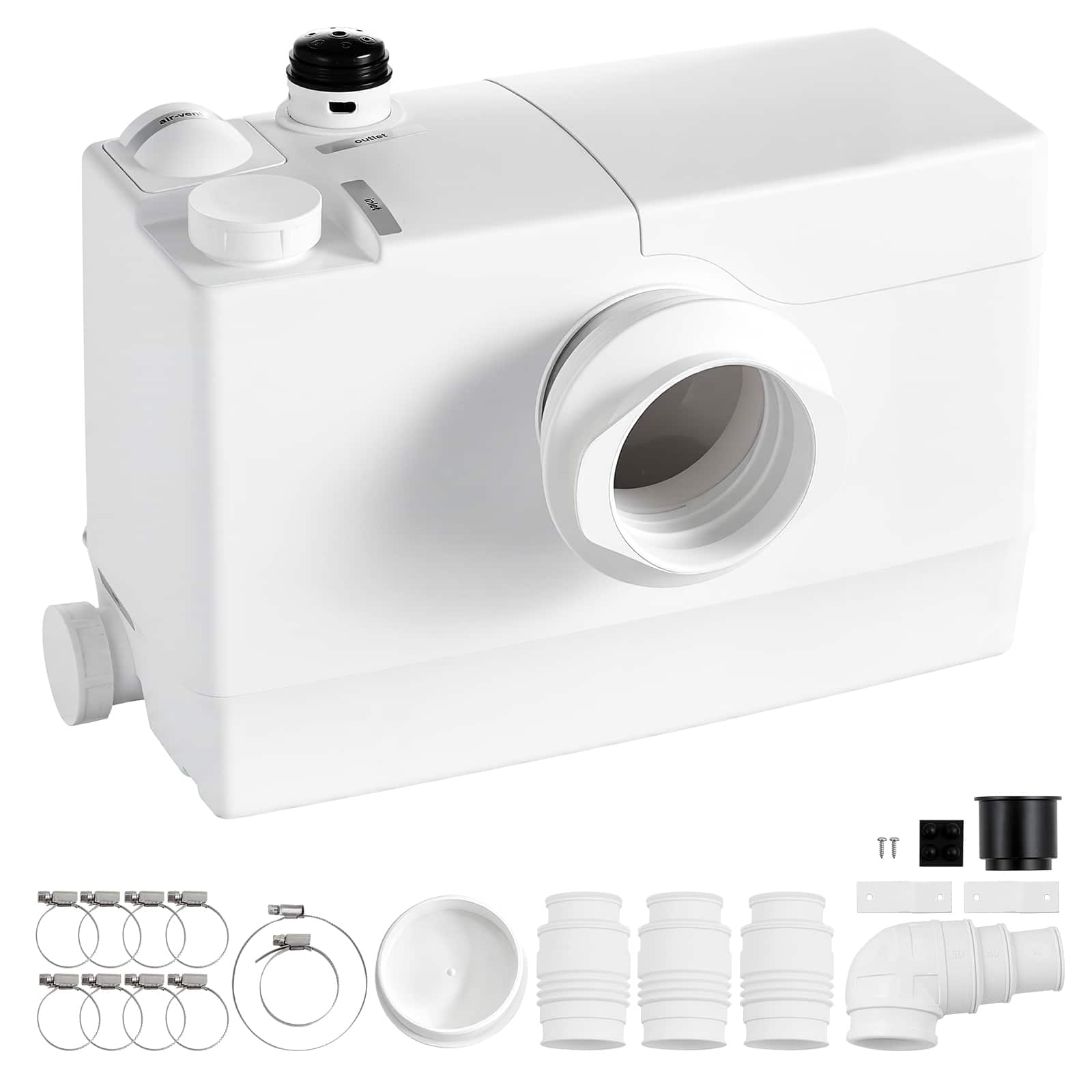 VEVOR - Macerator Pump 800W 12000L/h Flow 32.8 ft/10 m Head PCB Smart Control, Macerating Sewage Pump, Waste Water Disposal - White
