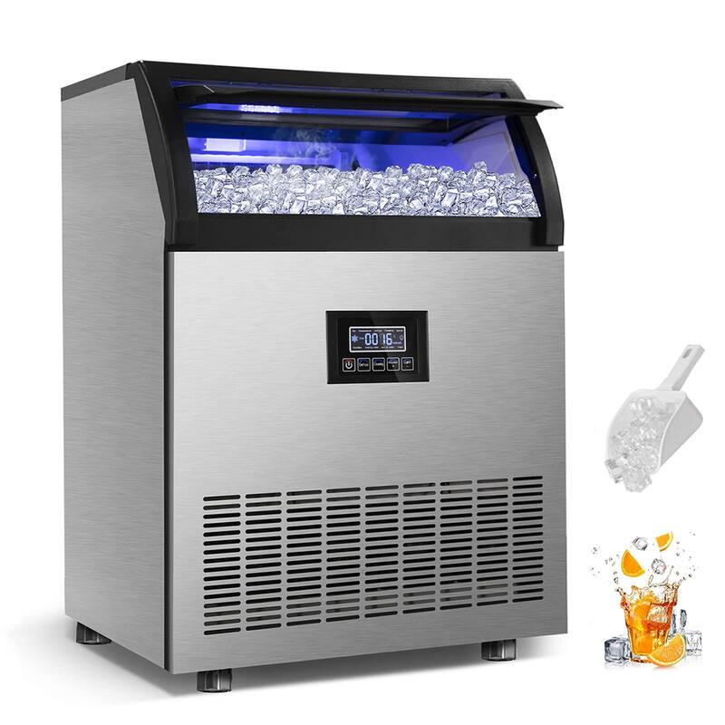 Front. HOOURE - 24.4 in. Commercial Ice Maker 250 lb./24 H Stainless Steel Freestanding Ice Maker Machine with Full Cube Production - Stainless steel.