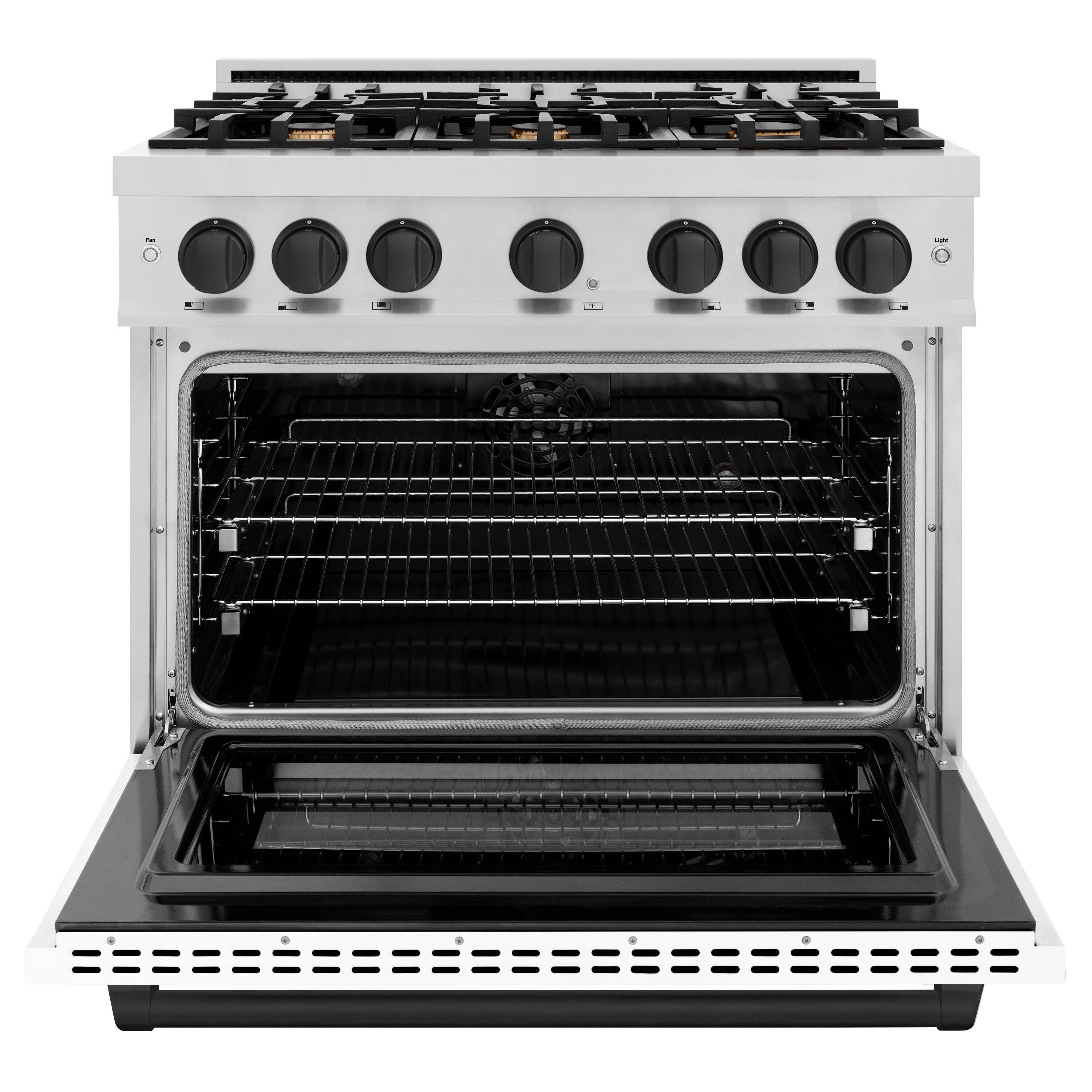 Left. ZLINE - ZLINE Autograph 36" Select Dual Fuel Range with Black Accents (HDRZ-WM-36-MB) - White.