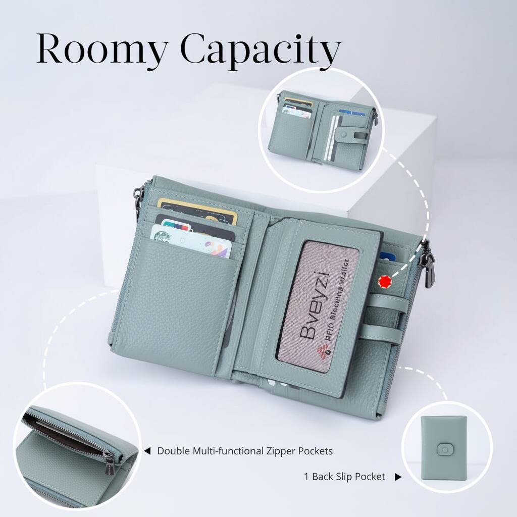 Roomy Capacity

- Double Multi-functional Zipper Pockets
- 1 Back Slip Pocket