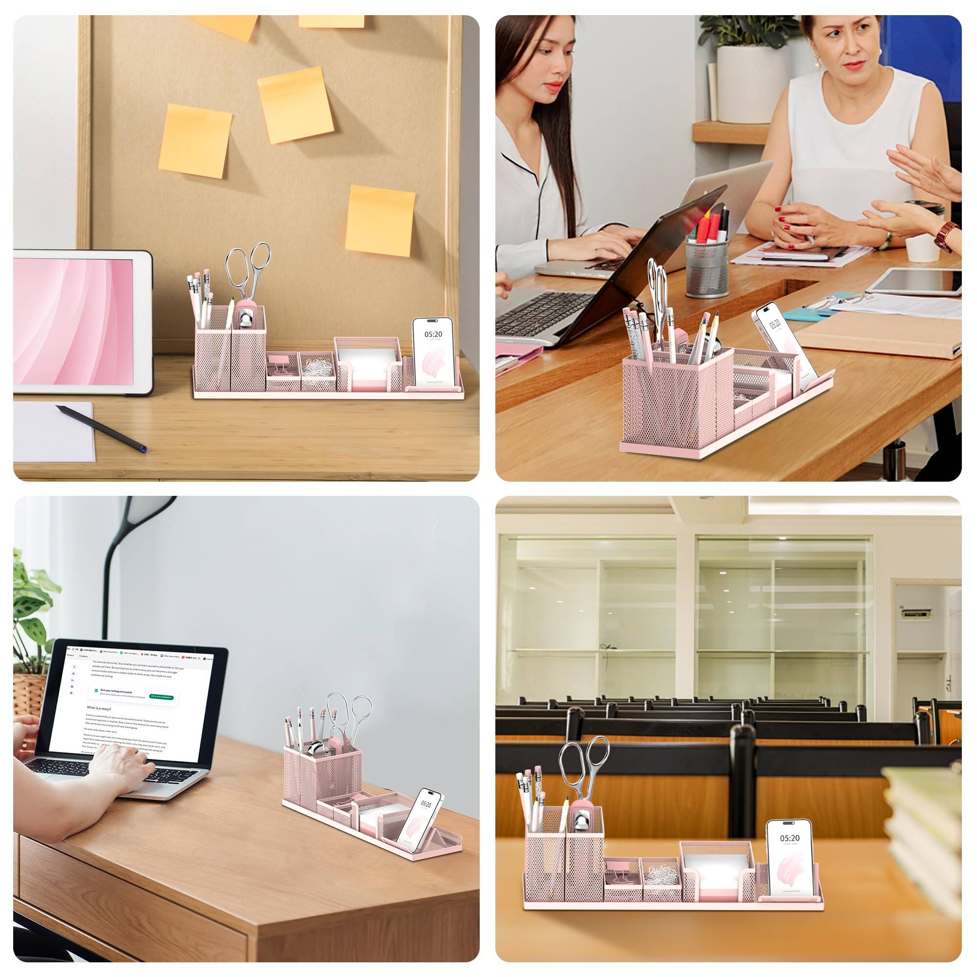 Alt View 7. Dapper Styles - Pen Holder For Desk Mesh Organizer Set Office Organization With Mail Letter Phone Sticky Notes Storage - Purple.