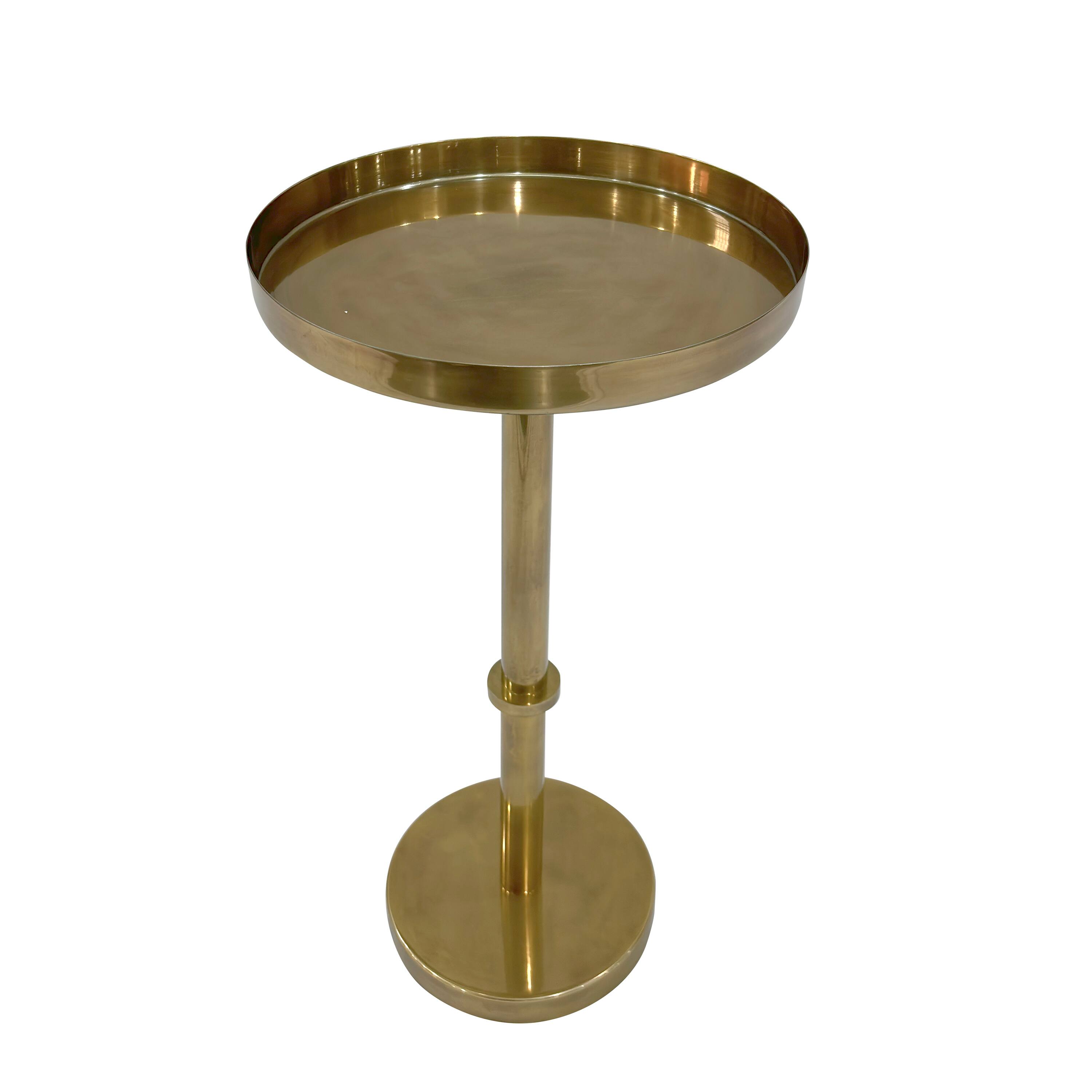 Alt View 2. Manhattan Lane - Ara 12 Inch Side End Table, Vintage Sleek Pillar Base, Round Tray Top - Brass.