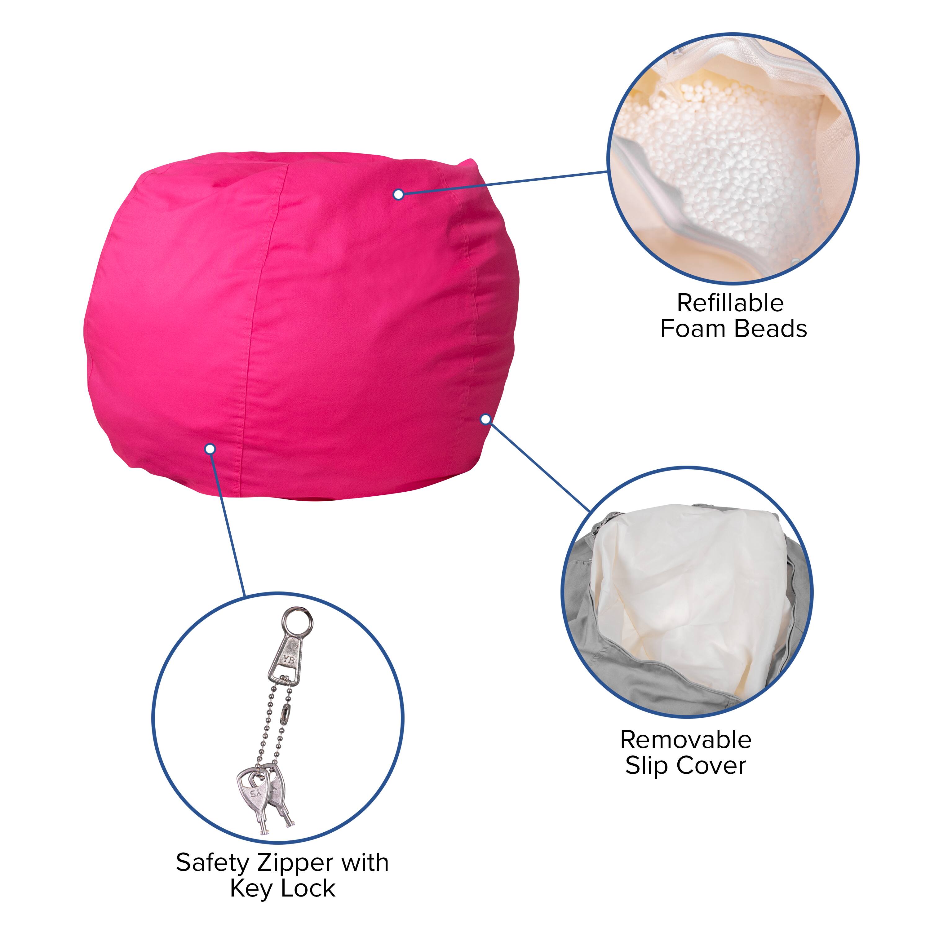 Refillable Foam Beads  
Removable Slip Cover  
Safety Zipper with Key Lock