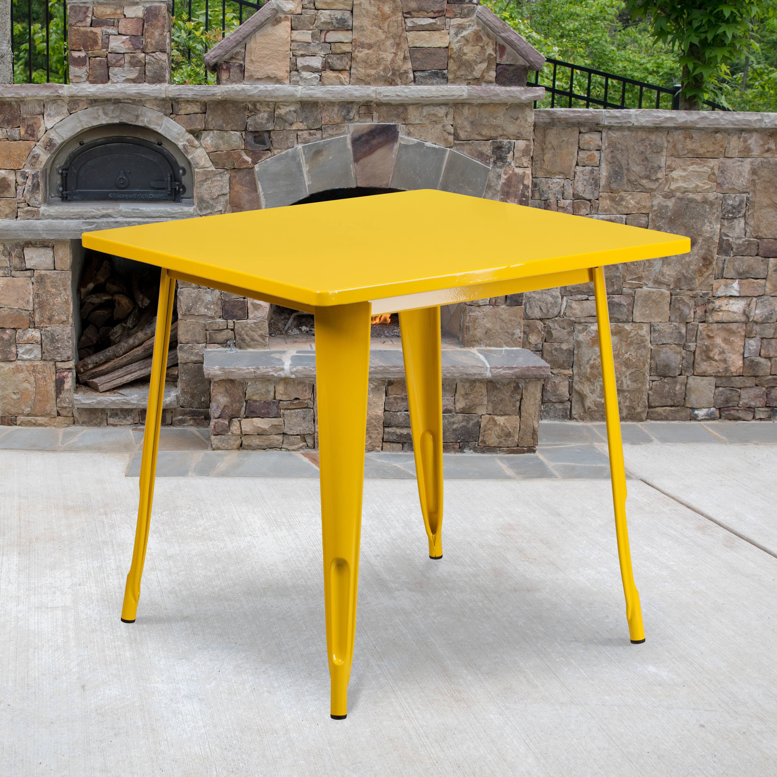 Alt View 1. Emma + Oliver - Commercial Grade 31.5" Square Colorful Metal Indoor-Outdoor Dining Table - Yellow.