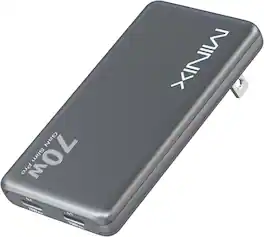 MINIX - S70 Ultra-Slim GaN Wall Charger w/ Dual USB-C Ports, 70W Fast Charging Adapter for Laptop, Phone, Intelligent Protection - Black