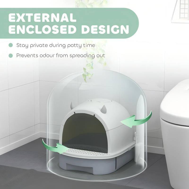 EXTERNAL ENCLOSED DESIGN

- Stay private during potty time
- Prevents odour from spreading out