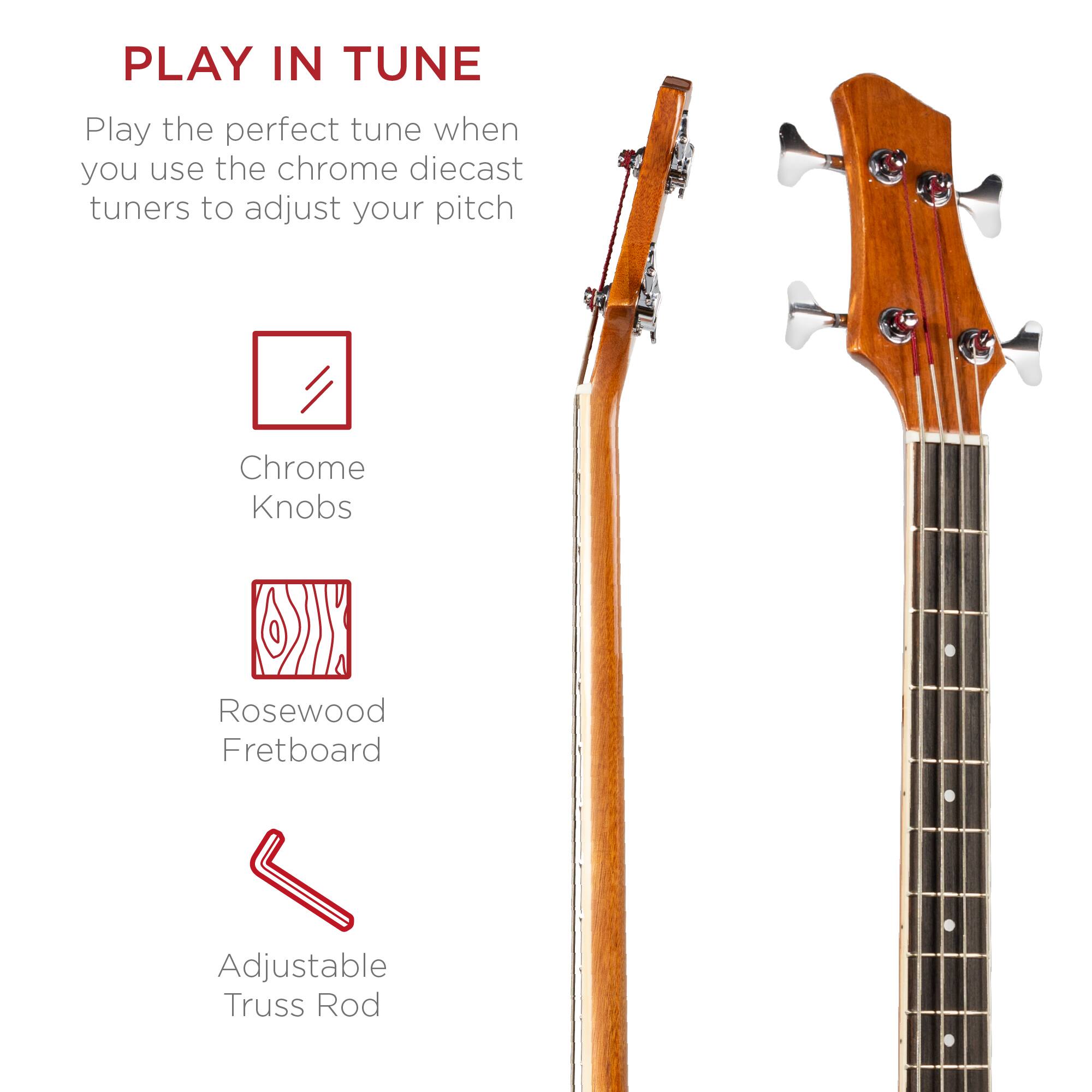 PLAY IN TUNE

Play the perfect tune when you use the chrome diecast tuners to adjust your pitch

- Chrome Knobs
- Rosewood Fretboard
- Adjustable Truss Rod