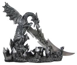 Zeckos - Wicked Fire Dragon Fantasy Knife and Holder Dagger - Black