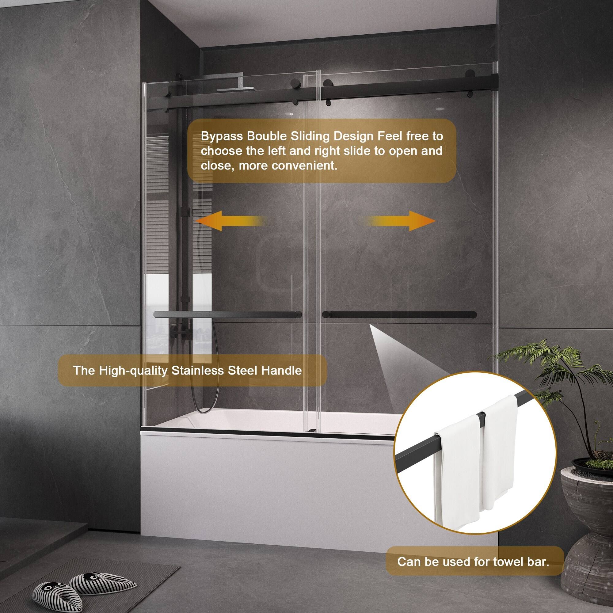 Bypass Bouble Sliding Design  
Feel free to choose the left and right slide to open and close, more convenient.

The High-quality Stainless Steel Handle

Can be used for towel bar.