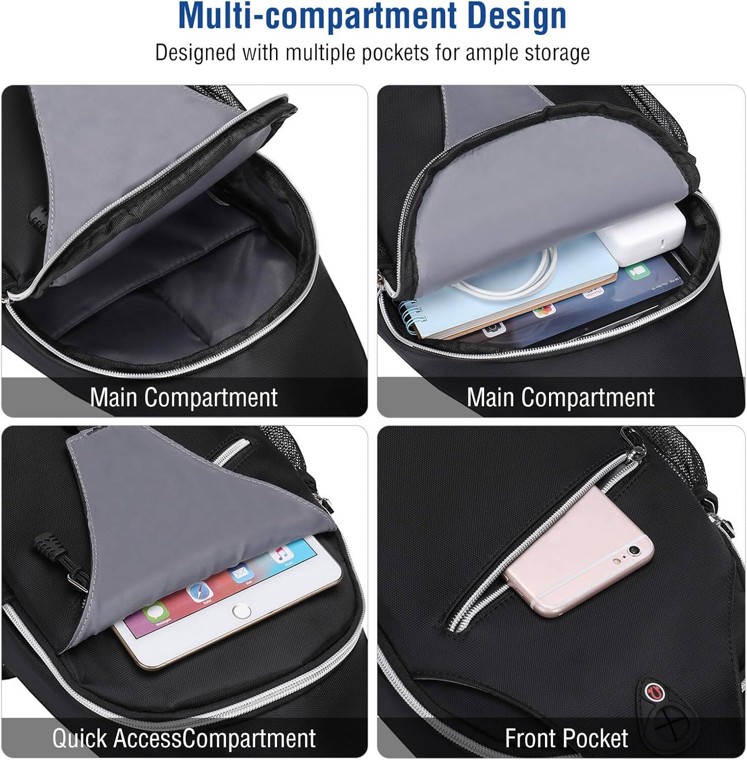 Multi-compartment Design  
Designed with multiple pockets for ample storage  

Main Compartment  
Main Compartment  
Quick Access Compartment  
Front Pocket