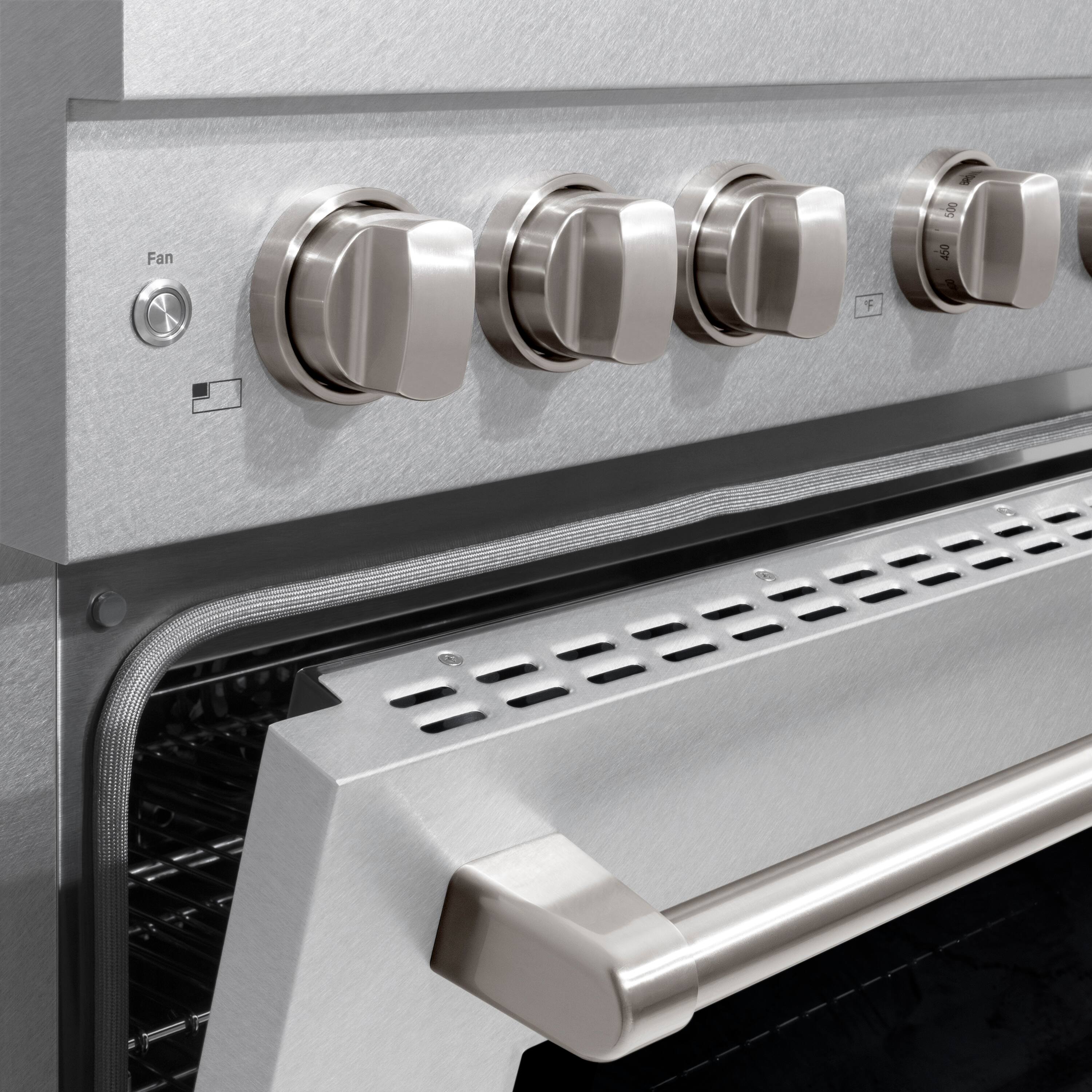 The text on the image reads "Fan S F 450 a". This is likely a reference to the fan settings or temperature options available on the oven. The oven has a stainless steel finish and features a fan that can be used to circulate heat evenly throughout the cooking chamber.