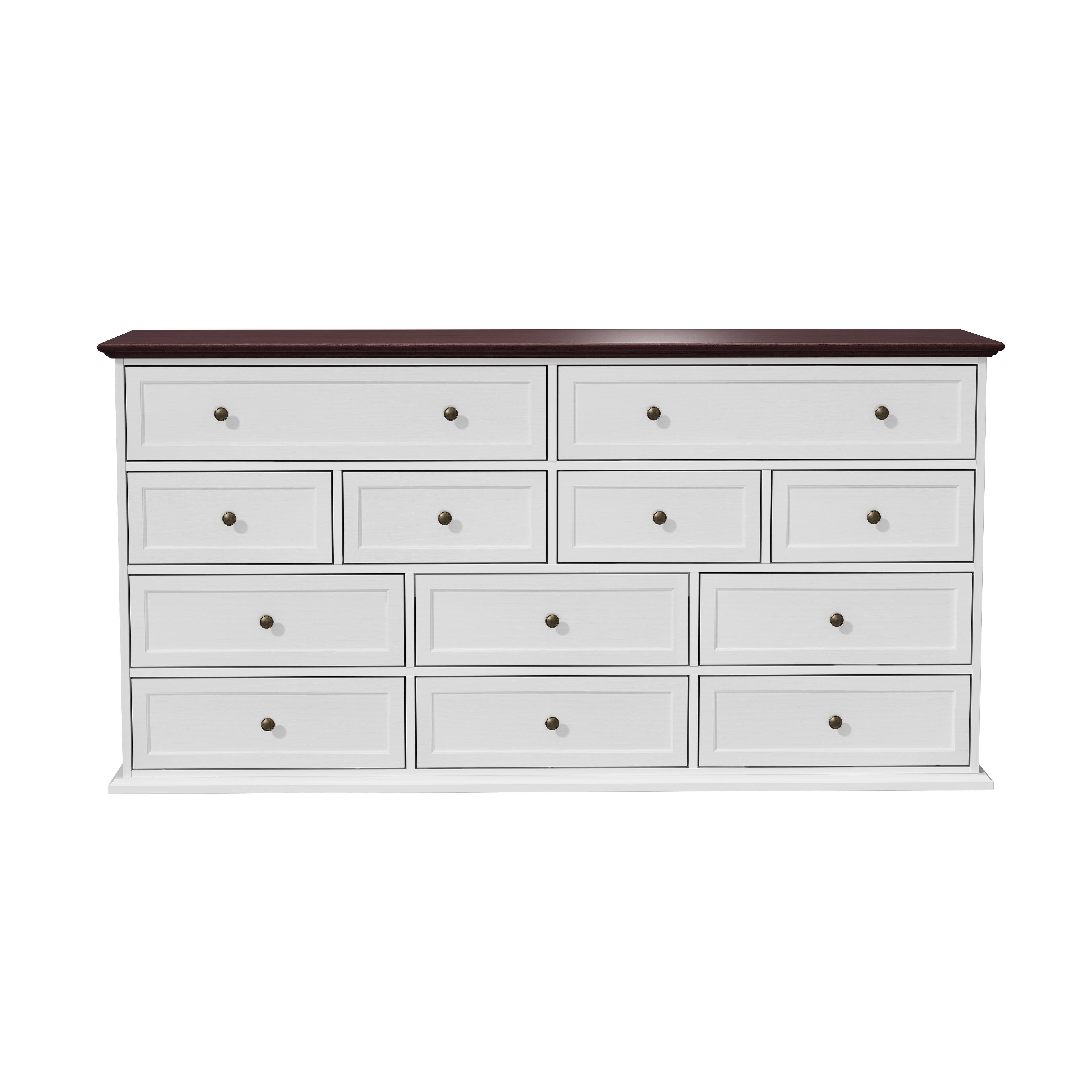 Famapy - 12-Drawer Wide Dresser for Bedroom, European-Style Chest of Drawers with Quiet-Glide Slides - White & Cherry Brown