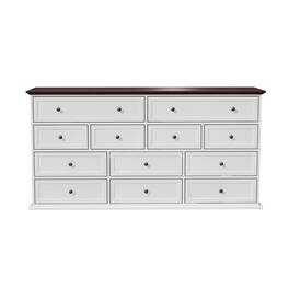 Famapy - 12-Drawer Wide Dresser for Bedroom, European-Style Chest of Drawers with Quiet-Glide Slides - White & Cherry Brown