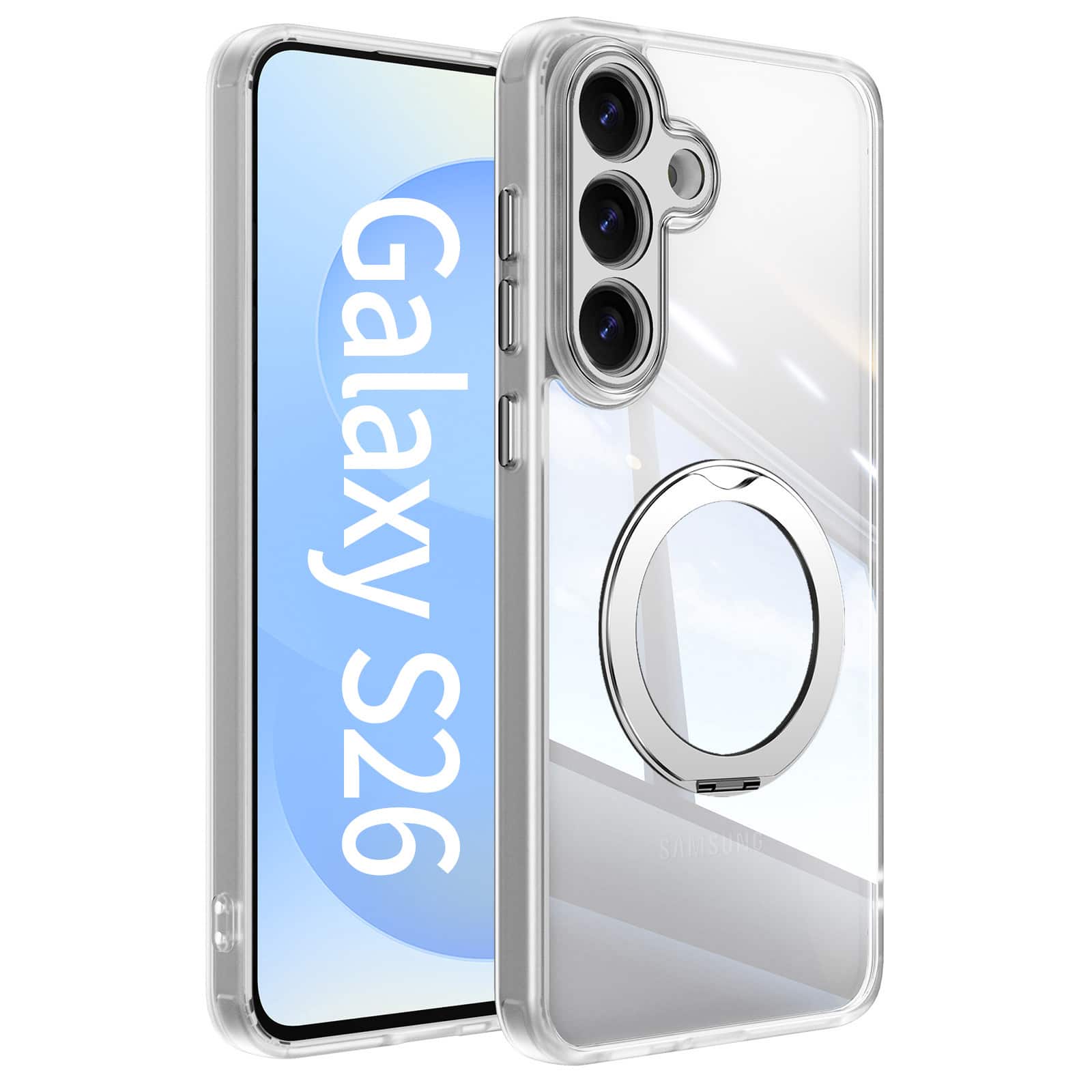 Dteck - Magnetic Clear Case For Samsung Galaxy S26, Shockproof Anti-Scratch 360° Ring Holder Stand PC+TPU Protection Cover - White price history on PriceWatchPro